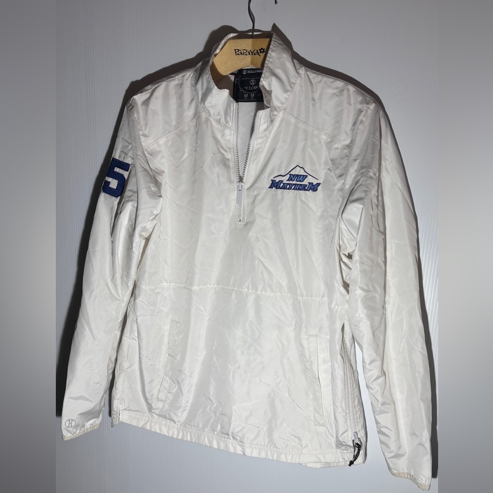 Golf White Quarter-Zip Jacket with Blue Logo